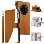For Realme 14 Pro Stitching Multi-card Zipper Wallet Leather Phone Case with Short Strap(Brown)