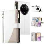 For Realme 14 Pro Stitching Multi-card Zipper Wallet Leather Phone Case with Short Strap(White)
