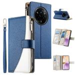 For Realme 14 Pro Stitching Multi-card Zipper Wallet Leather Phone Case with Short Strap(Dark Blue)