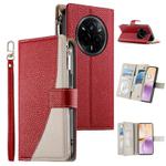 For Realme 14 Pro Stitching Multi-card Zipper Wallet Leather Phone Case with Short Strap(Red)