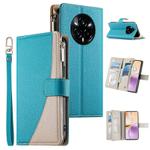For Realme 14 Pro+ Stitching Multi-card Zipper Wallet Leather Phone Case with Short Strap(Blue)