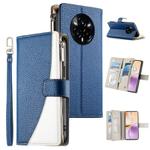 For Realme 14 Pro+ Stitching Multi-card Zipper Wallet Leather Phone Case with Short Strap(Dark Blue)