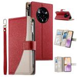 For Realme 14 Pro+ Stitching Multi-card Zipper Wallet Leather Phone Case with Short Strap(Red)