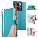 For Realme 14 / Realme P3 5G Stitching Multi-card Zipper Wallet Leather Phone Case with Short Strap(Blue)