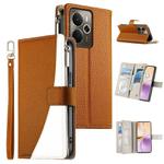 For Realme 14 / Realme P3 5G Stitching Multi-card Zipper Wallet Leather Phone Case with Short Strap(Brown)
