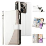 For Realme 14 / Realme P3 5G Stitching Multi-card Zipper Wallet Leather Phone Case with Short Strap(White)