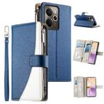 For Realme 14 / Realme P3 5G Stitching Multi-card Zipper Wallet Leather Phone Case with Short Strap(Dark Blue)