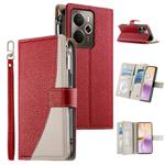 For Realme 14 / Realme P3 5G Stitching Multi-card Zipper Wallet Leather Phone Case with Short Strap(Red)