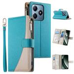 For Realme C63 4G / C61 4G Global / India Stitching Multi-card Zipper Wallet Leather Phone Case with Short Strap(Blue)