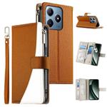 For Realme C63 4G / C61 4G Global / India Stitching Multi-card Zipper Wallet Leather Phone Case with Short Strap(Brown)