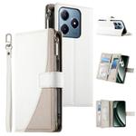 For Realme C63 4G / C61 4G Global / India Stitching Multi-card Zipper Wallet Leather Phone Case with Short Strap(White)