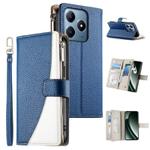 For Realme C63 4G / C61 4G Global / India Stitching Multi-card Zipper Wallet Leather Phone Case with Short Strap(Dark Blue)