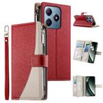 For Realme C63 4G / C61 4G Global / India Stitching Multi-card Zipper Wallet Leather Phone Case with Short Strap(Red)