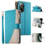 For Realme C67 4G / Realme 12 Lite Global Stitching Multi-card Zipper Wallet Leather Phone Case with Short Strap(Blue)