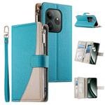 For Realme GT 6 / GT Neo6 / GT Neo6 SE Stitching Multi-card Zipper Wallet Leather Phone Case with Short Strap(Blue)