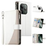 For Realme GT 6 / GT Neo6 / GT Neo6 SE Stitching Multi-card Zipper Wallet Leather Phone Case with Short Strap(White)
