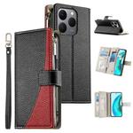 For Realme 15T 5G Stitching Multi-card Zipper Wallet Leather Phone Case with Short Strap(Black)