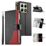 For Xiaomi 14T Stitching Multi-card Zipper Wallet Leather Phone Case with Short Strap(Black)