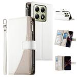 For Xiaomi 14T Stitching Multi-card Zipper Wallet Leather Phone Case with Short Strap(White)