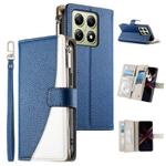 For Xiaomi 14T Stitching Multi-card Zipper Wallet Leather Phone Case with Short Strap(Dark Blue)