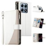 For Xiaomi 14T Pro Stitching Multi-card Zipper Wallet Leather Phone Case with Short Strap(White)