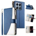 For Xiaomi 14T Pro Stitching Multi-card Zipper Wallet Leather Phone Case with Short Strap(Dark Blue)