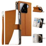 For Xiaomi 15 Stitching Multi-card Zipper Wallet Leather Phone Case with Short Strap(Brown)