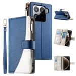 For Xiaomi 15 Pro Stitching Multi-card Zipper Wallet Leather Phone Case with Short Strap(Dark Blue)