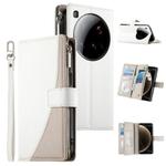 For Xiaomi 15 Ultra Stitching Multi-card Zipper Wallet Leather Phone Case with Short Strap(White)