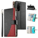 For Xiaomi Poco M7 4G 169mm Stitching Multi-card Zipper Wallet Leather Phone Case with Short Strap(Black)
