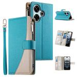 For Redmi 13 4G / 5G / Xiaomi Poco M6 4G Stitching Multi-card Zipper Wallet Leather Phone Case with Short Strap(Blue)