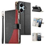 For Redmi 13 4G / 5G / Xiaomi Poco M6 4G Stitching Multi-card Zipper Wallet Leather Phone Case with Short Strap(Black)