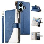For Redmi 13 4G / 5G / Xiaomi Poco M6 4G Stitching Multi-card Zipper Wallet Leather Phone Case with Short Strap(Dark Blue)