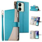 For Redmi 13C 4G / 5G / 13R / Xiaomi Poco C65 Stitching Multi-card Zipper Wallet Leather Phone Case with Short Strap(Blue)