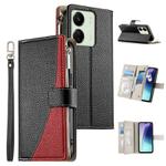 For Redmi 13C 4G / 5G / 13R / Xiaomi Poco C65 Stitching Multi-card Zipper Wallet Leather Phone Case with Short Strap(Black)