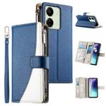 For Redmi 13C 4G / 5G / 13R / Xiaomi Poco C65 Stitching Multi-card Zipper Wallet Leather Phone Case with Short Strap(Dark Blue)