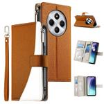 For Redmi 14C 4G / 14R / A4 5G / A3 Pro Stitching Multi-card Zipper Wallet Leather Phone Case with Short Strap(Brown)