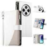 For Redmi 14C 4G / 14R / A4 5G / A3 Pro Stitching Multi-card Zipper Wallet Leather Phone Case with Short Strap(White)