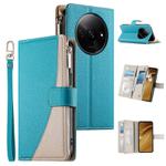 For Redmi A3 / Xiaomi Poco C61 Stitching Multi-card Zipper Wallet Leather Phone Case with Short Strap(Blue)