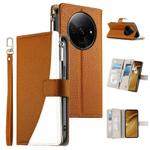 For Redmi A3 / Xiaomi Poco C61 Stitching Multi-card Zipper Wallet Leather Phone Case with Short Strap(Brown)