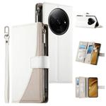 For Redmi A3 / Xiaomi Poco C61 Stitching Multi-card Zipper Wallet Leather Phone Case with Short Strap(White)