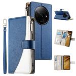For Redmi A3 / Xiaomi Poco C61 Stitching Multi-card Zipper Wallet Leather Phone Case with Short Strap(Dark Blue)