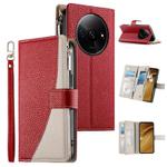 For Redmi A3 / Xiaomi Poco C61 Stitching Multi-card Zipper Wallet Leather Phone Case with Short Strap(Red)
