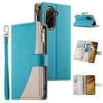 For Redmi A5 4G 171.7mm / Xiaomi Poco C71 Stitching Multi-card Zipper Wallet Leather Phone Case with Short Strap(Blue)
