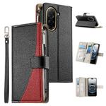 For Redmi A5 4G 171.7mm / Xiaomi Poco C71 Stitching Multi-card Zipper Wallet Leather Phone Case with Short Strap(Black)