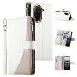 For Redmi A5 4G 171.7mm / Xiaomi Poco C71 Stitching Multi-card Zipper Wallet Leather Phone Case with Short Strap(White)