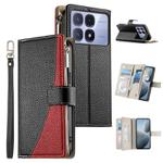For Redmi K70 Ultra Stitching Multi-card Zipper Wallet Leather Phone Case with Short Strap(Black)