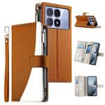For Redmi K70 Ultra Stitching Multi-card Zipper Wallet Leather Phone Case with Short Strap(Brown)