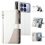 For Redmi K70 Ultra Stitching Multi-card Zipper Wallet Leather Phone Case with Short Strap(White)