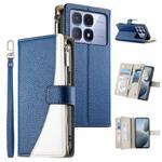 For Redmi K70 Ultra Stitching Multi-card Zipper Wallet Leather Phone Case with Short Strap(Dark Blue)